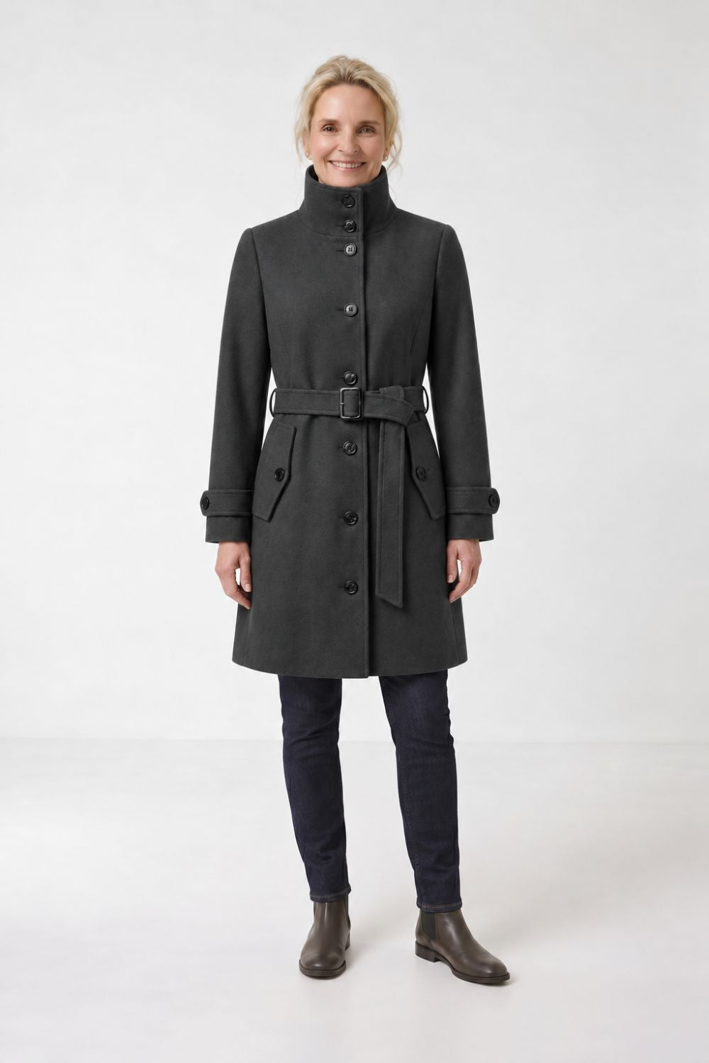 Women's Belted A-Line Coat | Notch Collar
