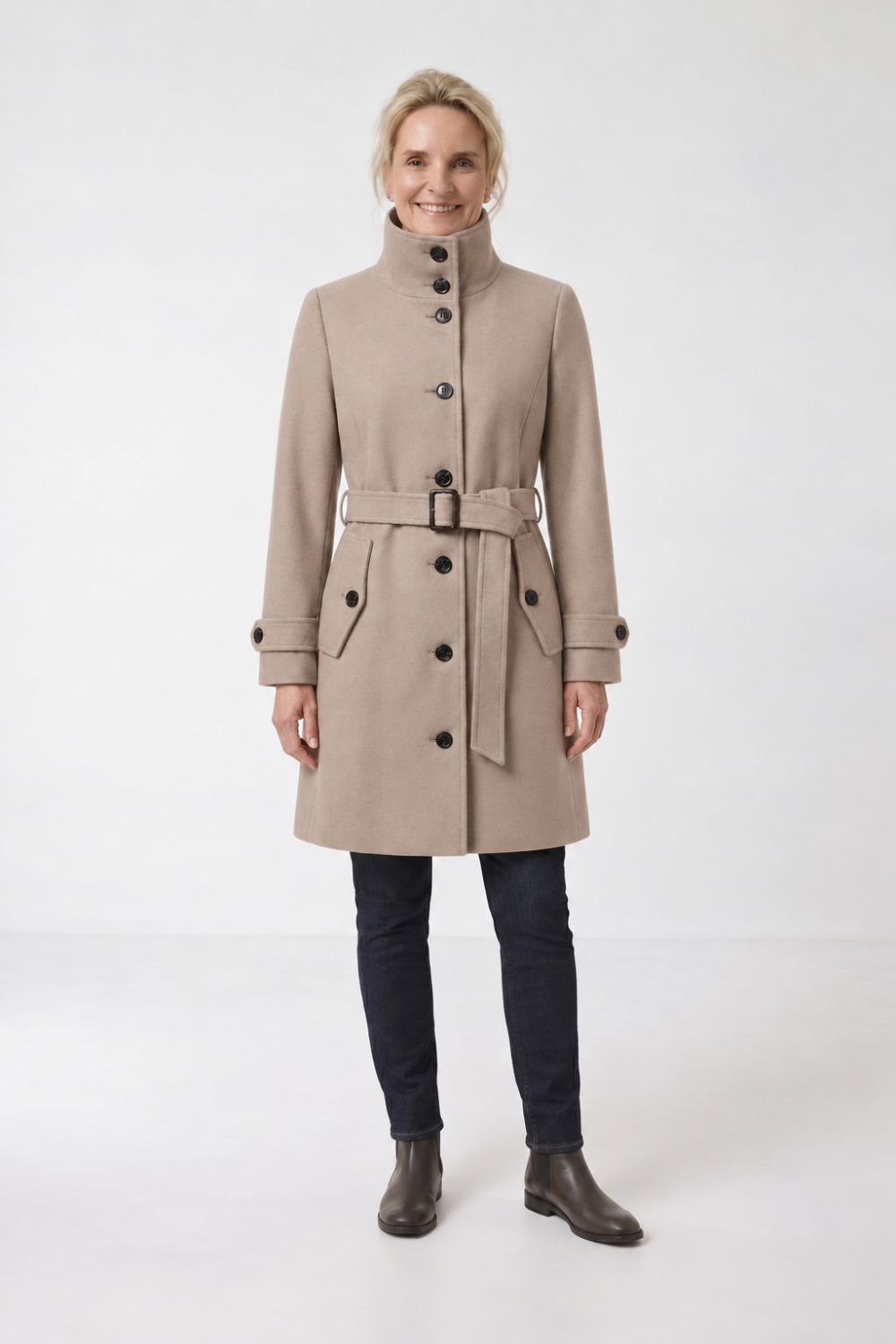 Women's Belted A-Line Coat | Notch Collar