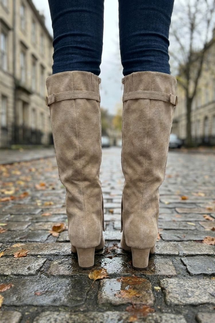 Women's knee-high boots with foldover cuff and side zip closure – 5