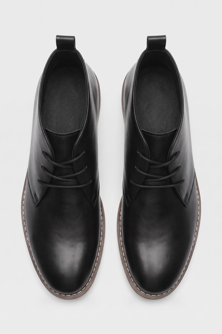 Men's Lace-Up Desert Boots | Round Toe — Black — shoe_top — on model