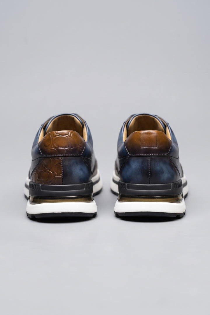 Men's Casual Sneaker | Croc Toe Sole — Blue — shoe_back — on model