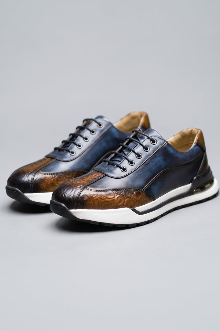 Men's Casual Sneaker | Croc Toe Sole — Blue — shoe_main — on model