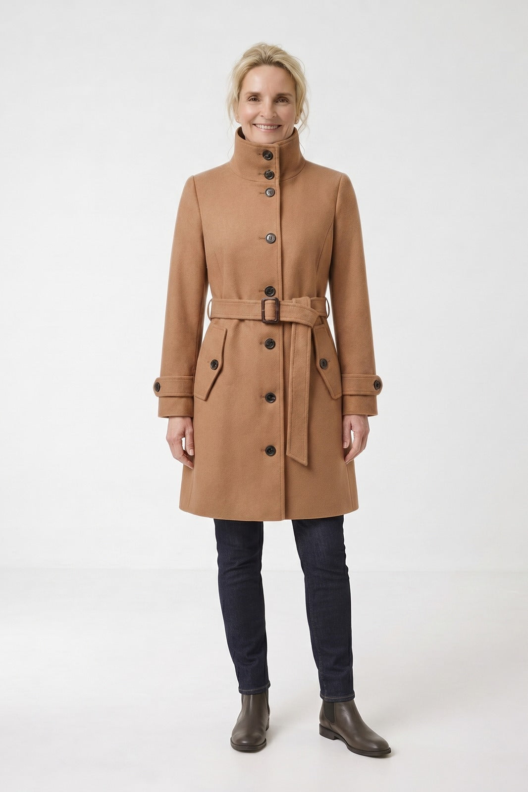 Women's Belted A-Line Coat | Notch Collar