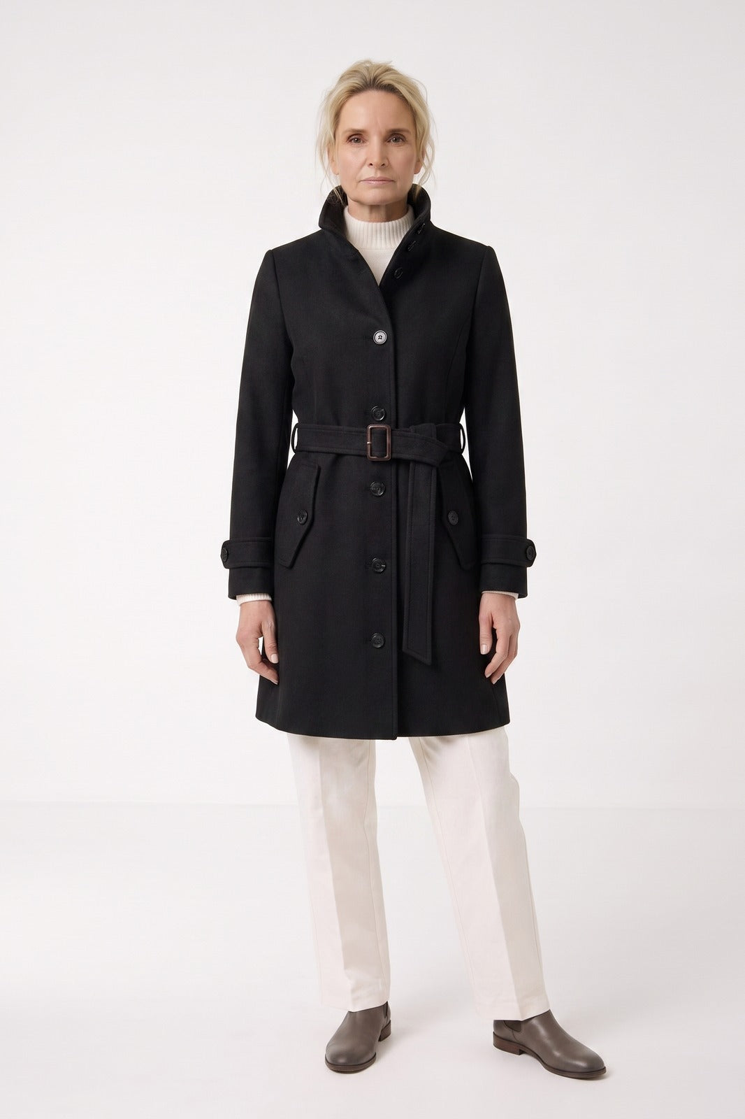 Women's Belted A-Line Coat | Notch Collar