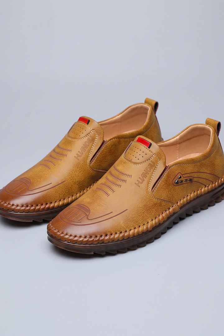 Men's Slip-On Loafers | Moc-Toe Stitching — Intense Orange — shoe_main — on model