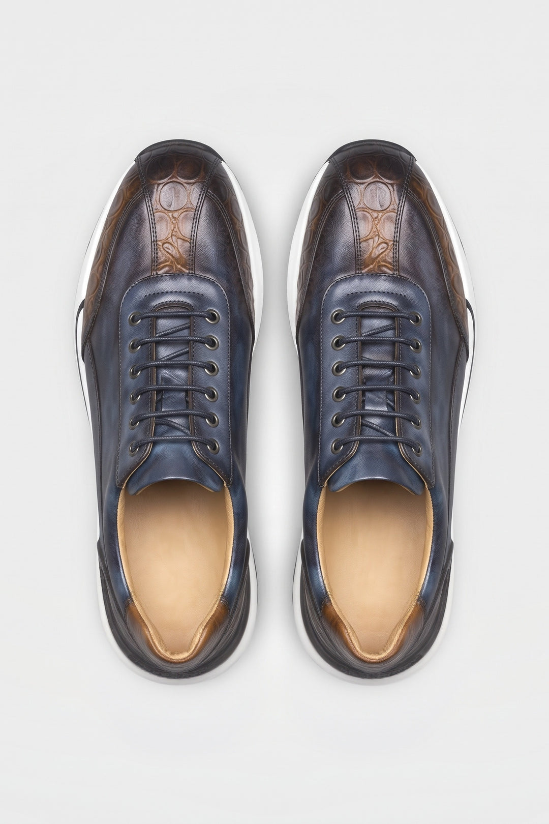 Men's Casual Sneaker | Croc Toe Sole — Blue — shoe_top — on model