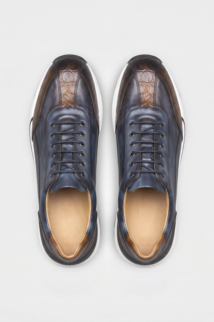 Men's Casual Sneaker | Croc Toe Sole — Blue — shoe_top — on model