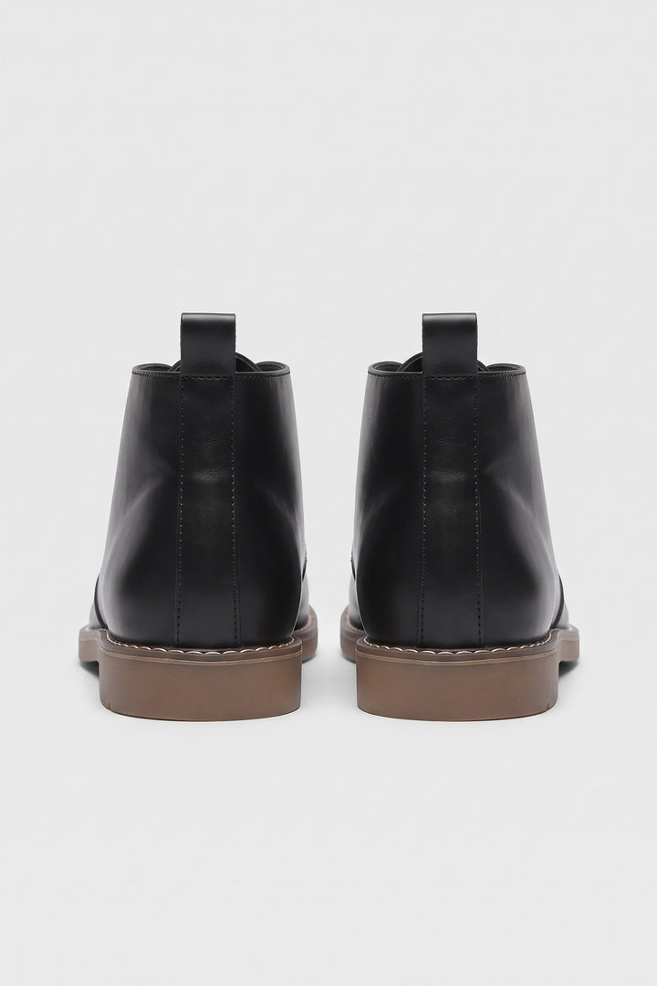 Men's Lace-Up Desert Boots | Round Toe — Black — shoe_back — on model