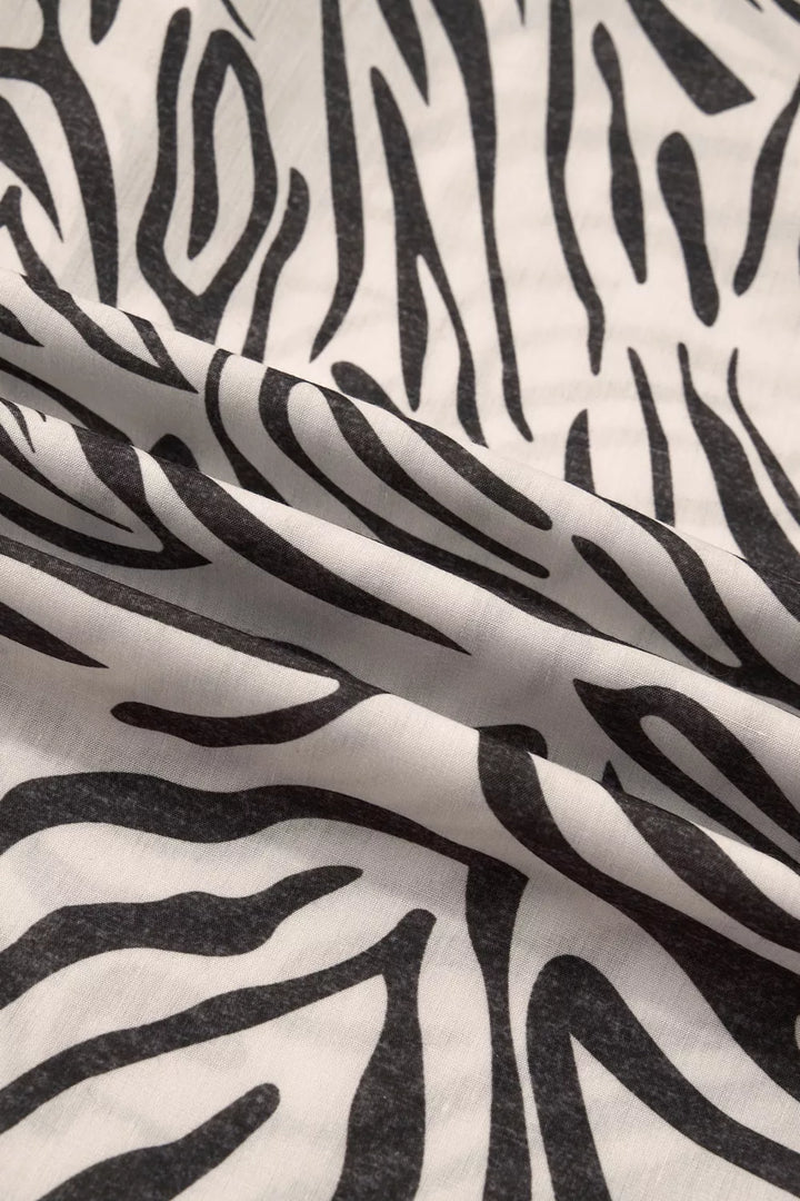 Close-up of the black and cream zebra stripe fabric