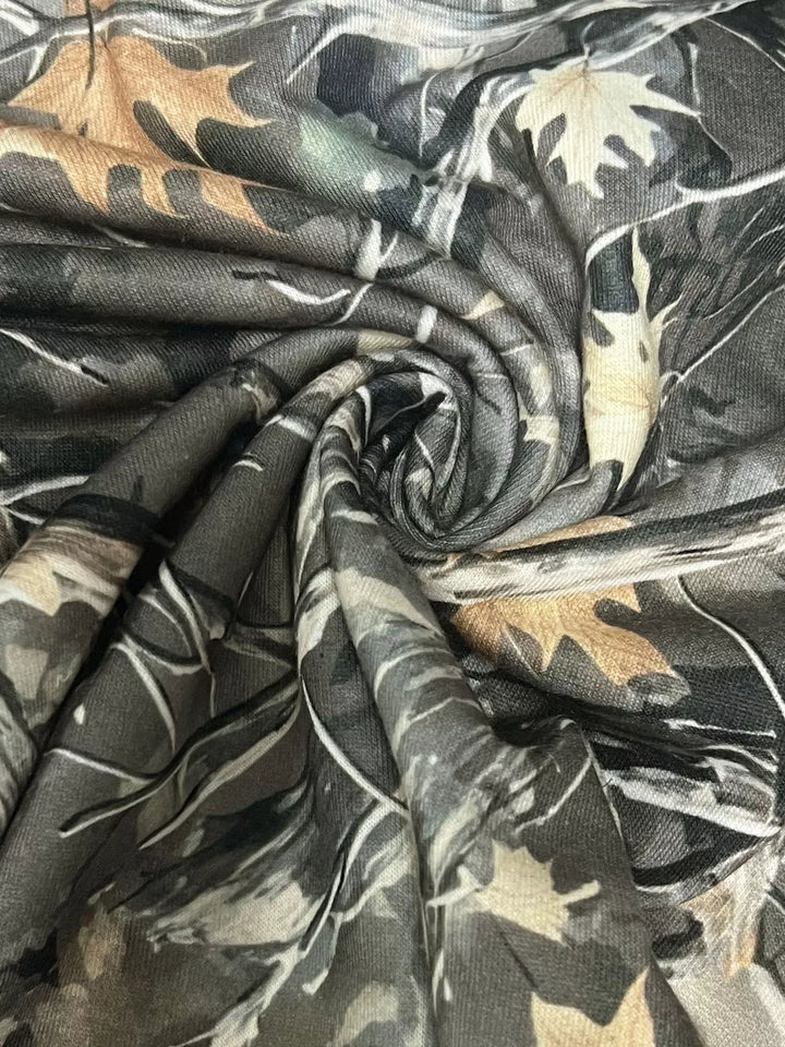 Close-up of the camo leaf pattern fabric in a swirl