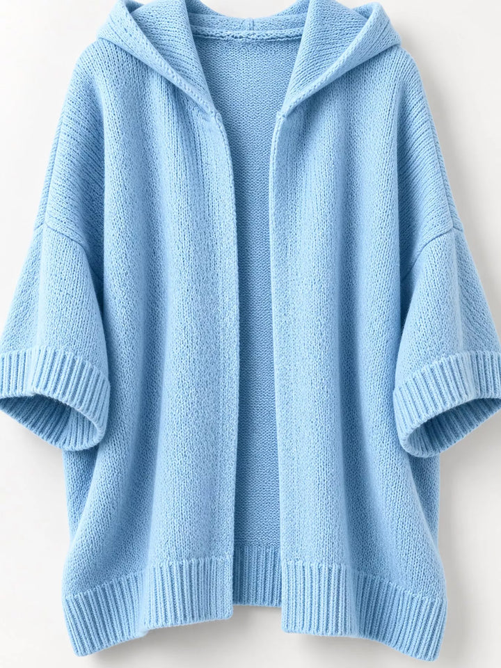 Hooded open front drop shoulder in sky blue, flat lay 2