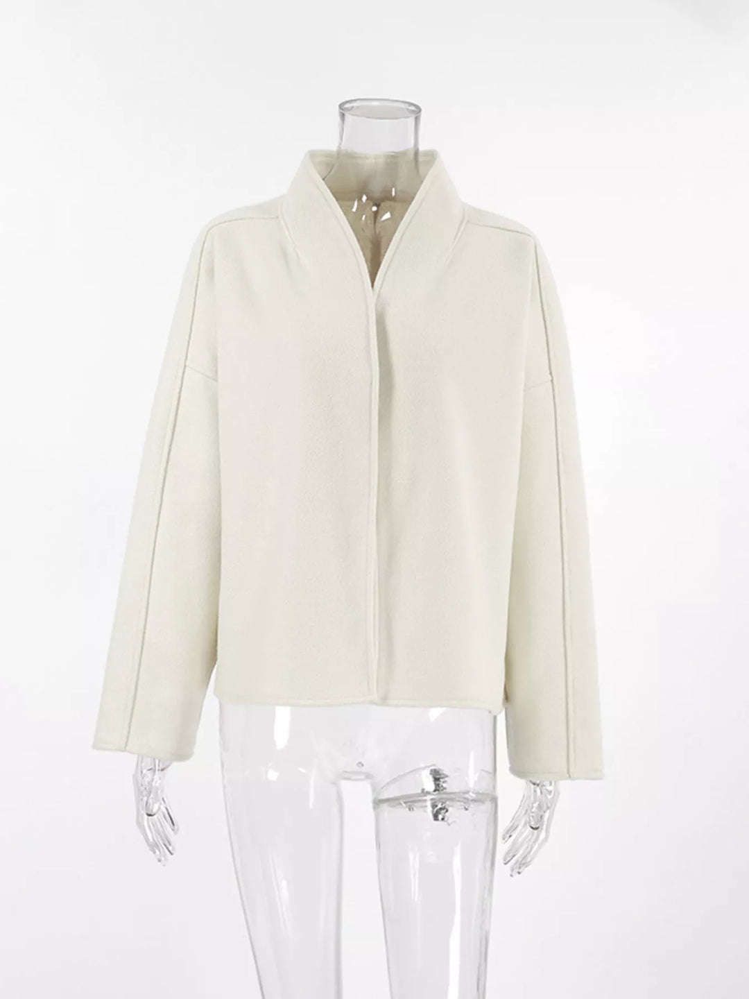Ivory cropped jacket on a mannequin, front view
