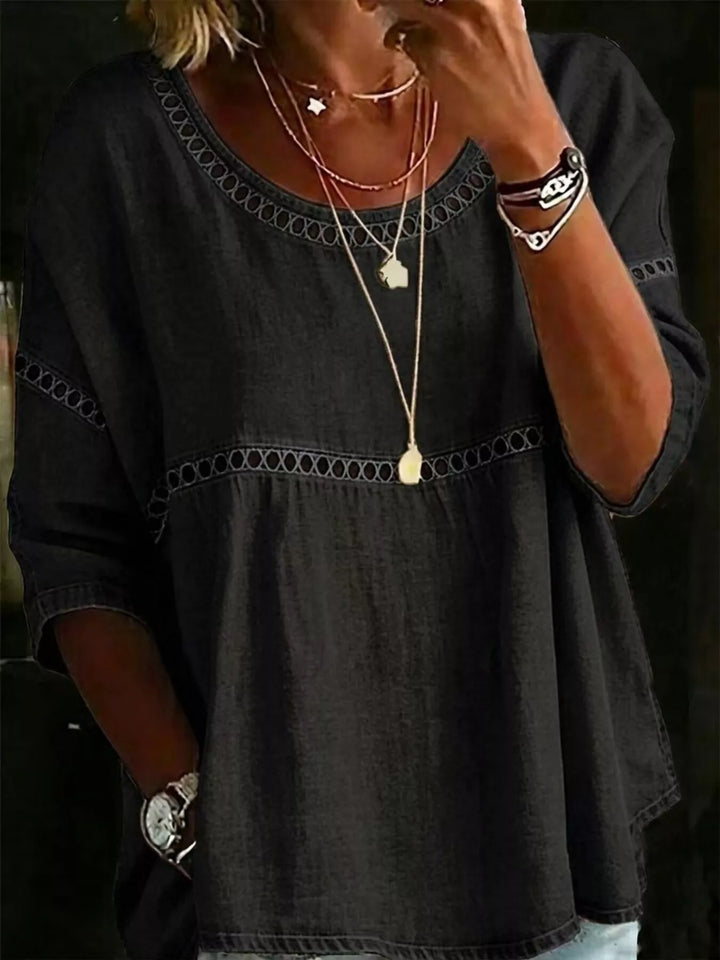 Hollow out lace-up batwing plus size in black, front view