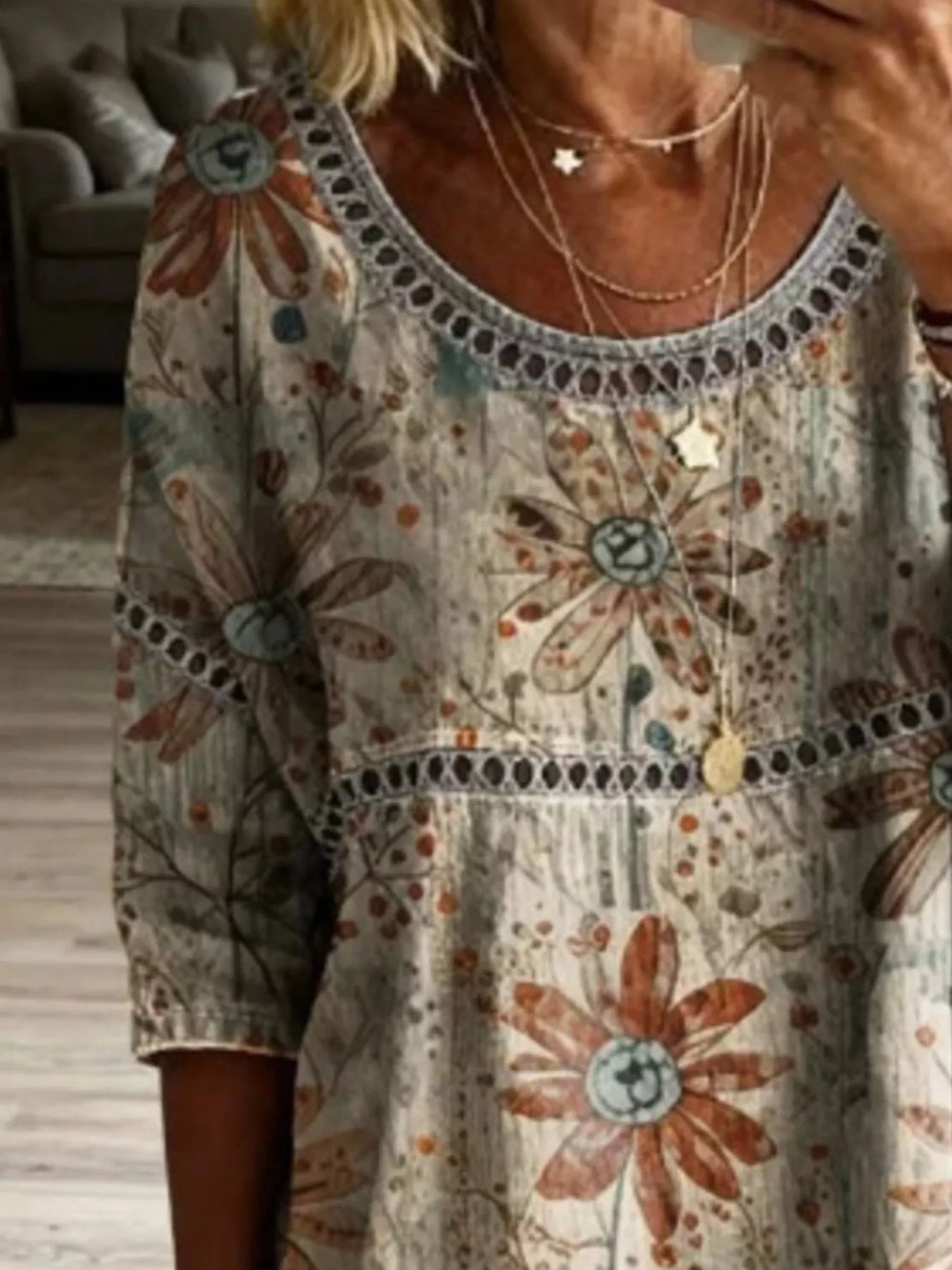 Hollow out lace-up batwing plus size in khaki, close-up detail