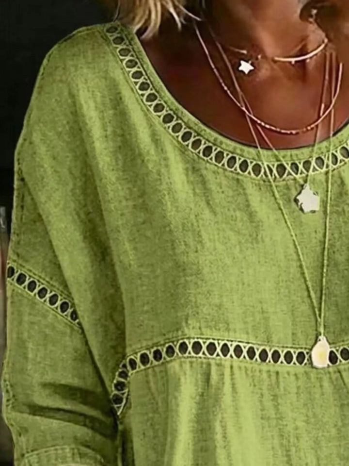 Hollow out lace-up batwing plus size in light green, close-up detail