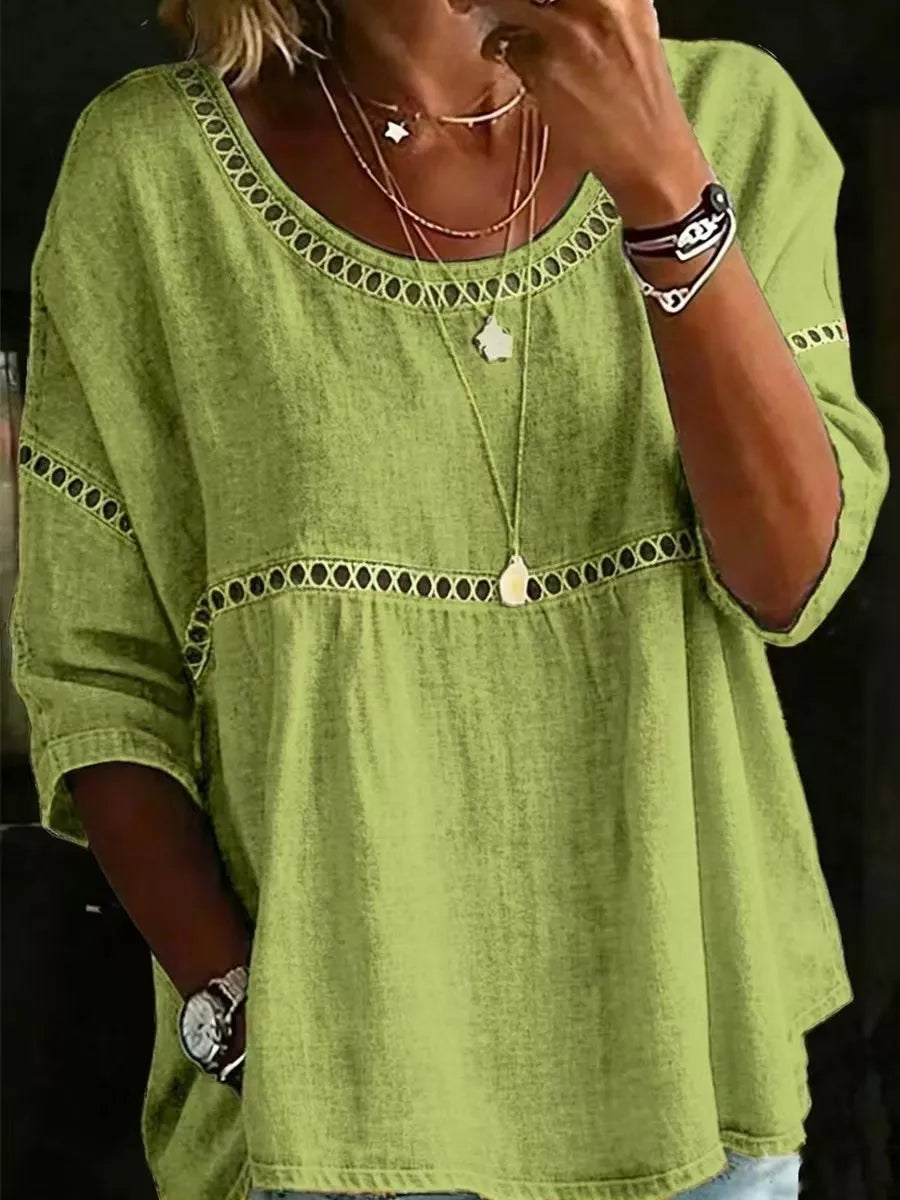 Hollow out lace-up batwing plus size in light green, front view