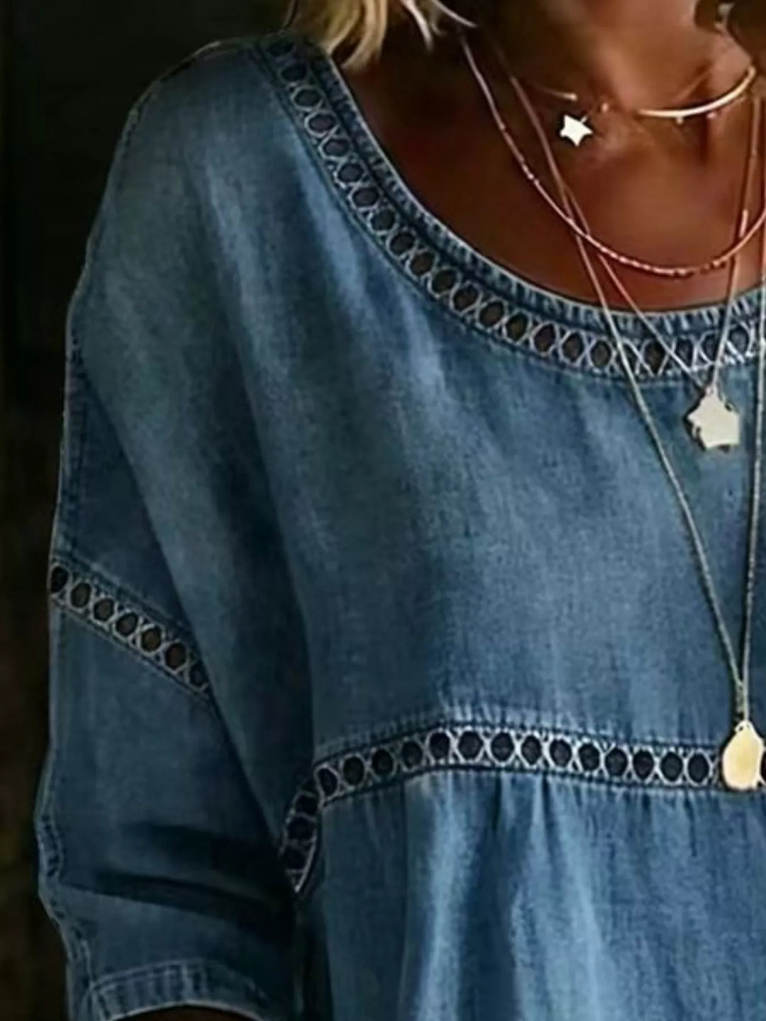 Hollow out lace-up batwing plus size in navy, close-up detail