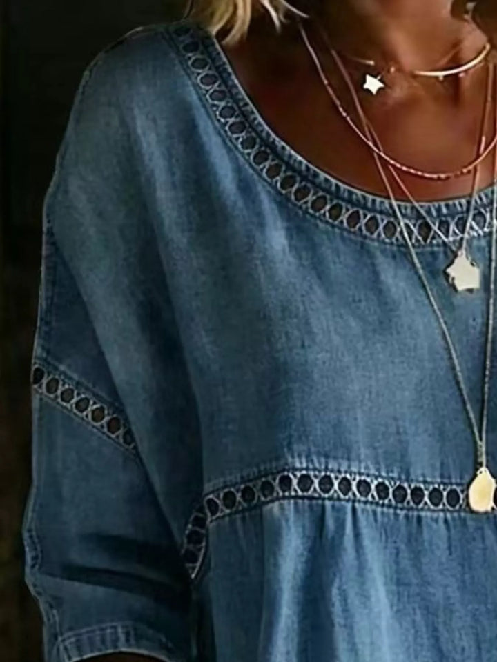 Hollow out lace-up batwing plus size in navy, close-up detail
