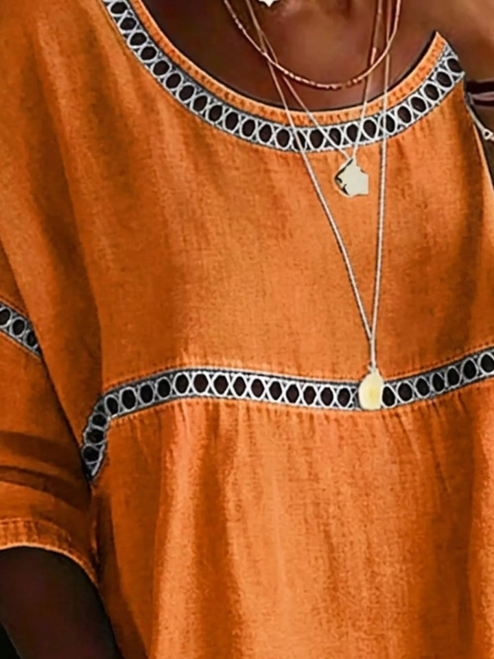 Hollow out lace-up batwing plus size in orange, close-up detail
