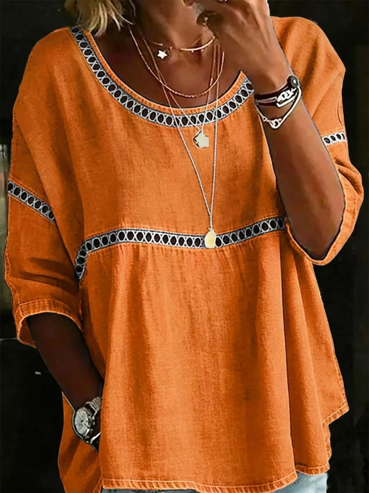 Hollow out lace-up batwing plus size in orange, front view