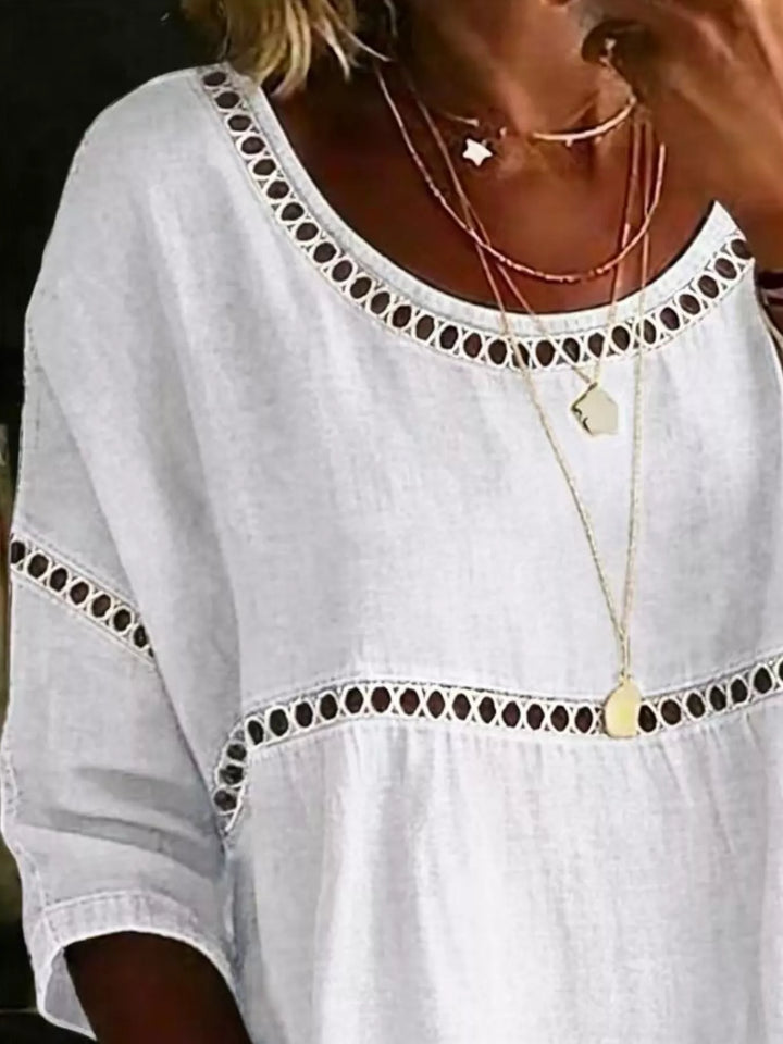 Hollow out lace-up batwing plus size in white, close-up detail