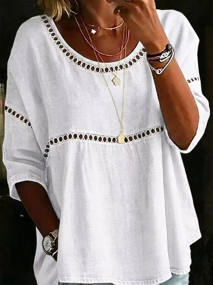 Hollow out lace-up batwing plus size in white, front view