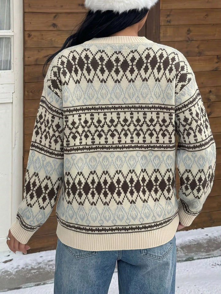 Crew neck ribbed trim relaxed fit in apricot color, back view