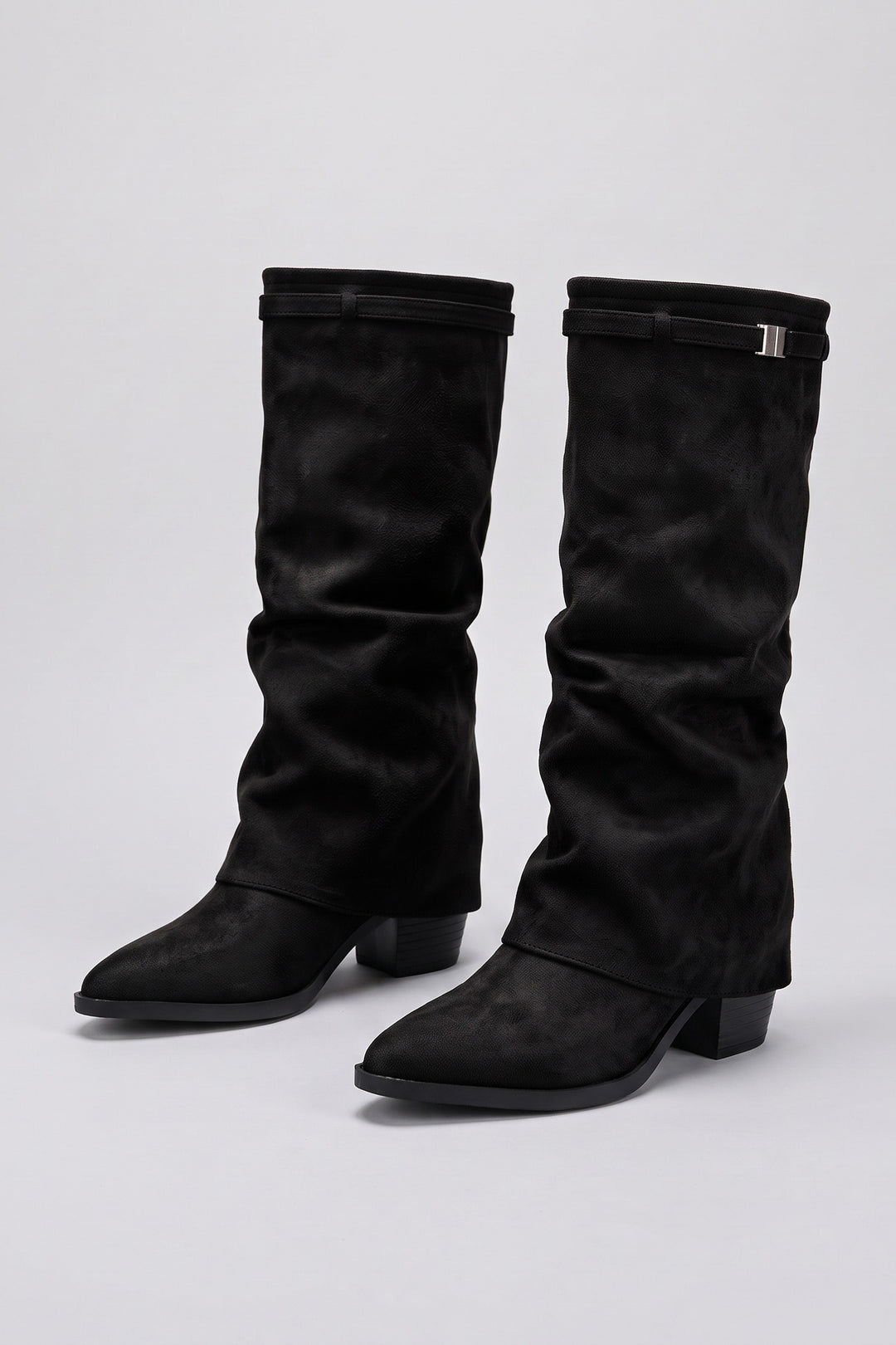 Women's Fold-Over Boots | Knee-High — Black — shoe_main — on model