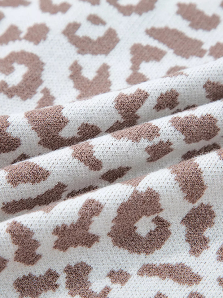 Close-up of the soft leopard print knit fabric in ivory