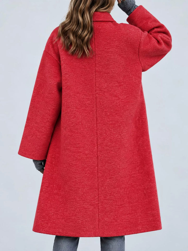 Oversized lapel one button longline in red, back view