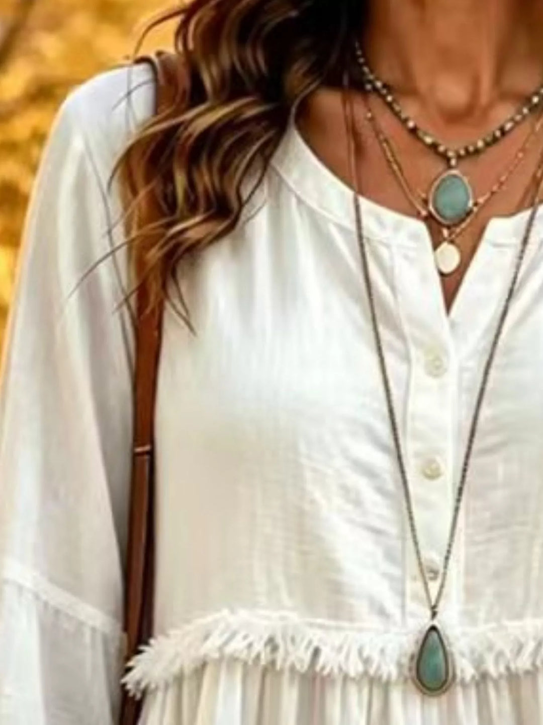 Fringe trim babydoll plus size in white, close-up detail