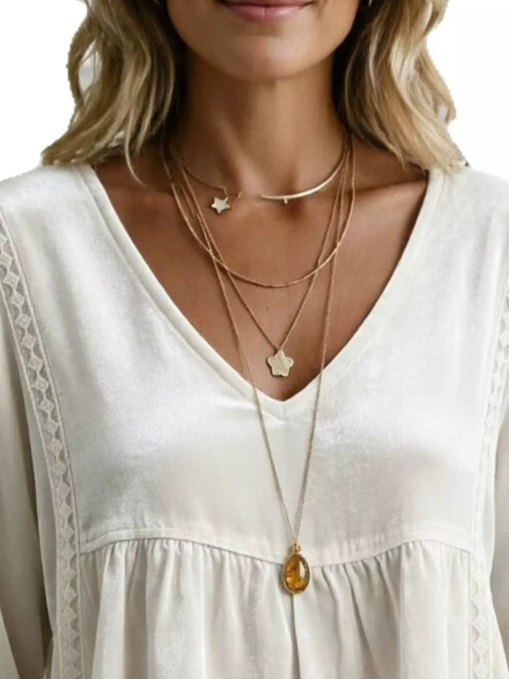 Velvet-look babydoll v-neck lace trim in white, close-up detail