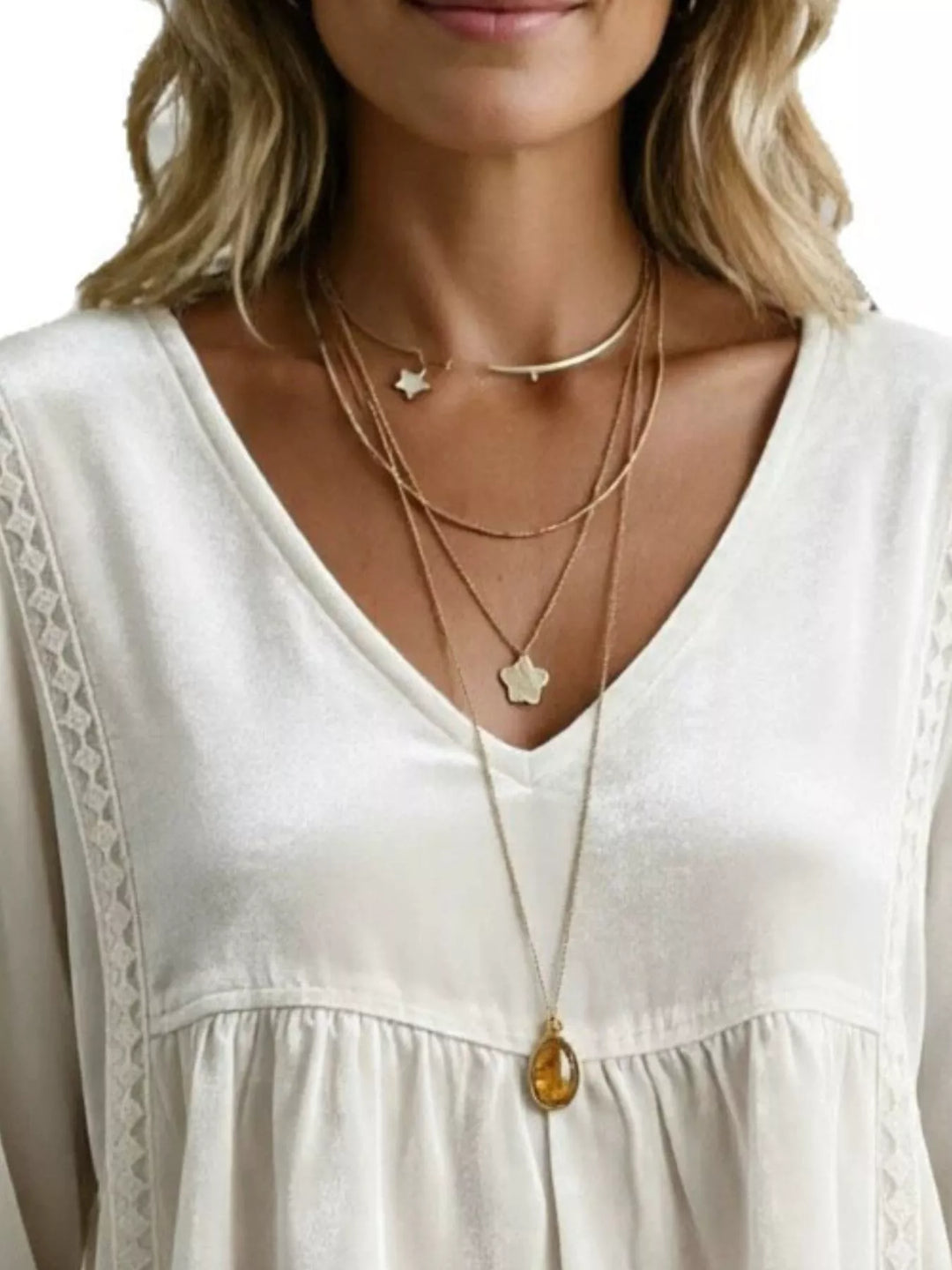 Velvet-look babydoll v-neck lace trim in white, close-up detail