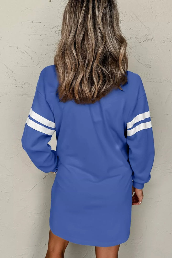 Striped crew neck sweatshirt mini in dusty blue, back view