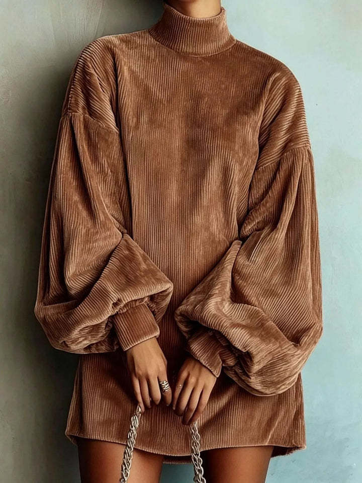 Brown mini dress front view with corded texture