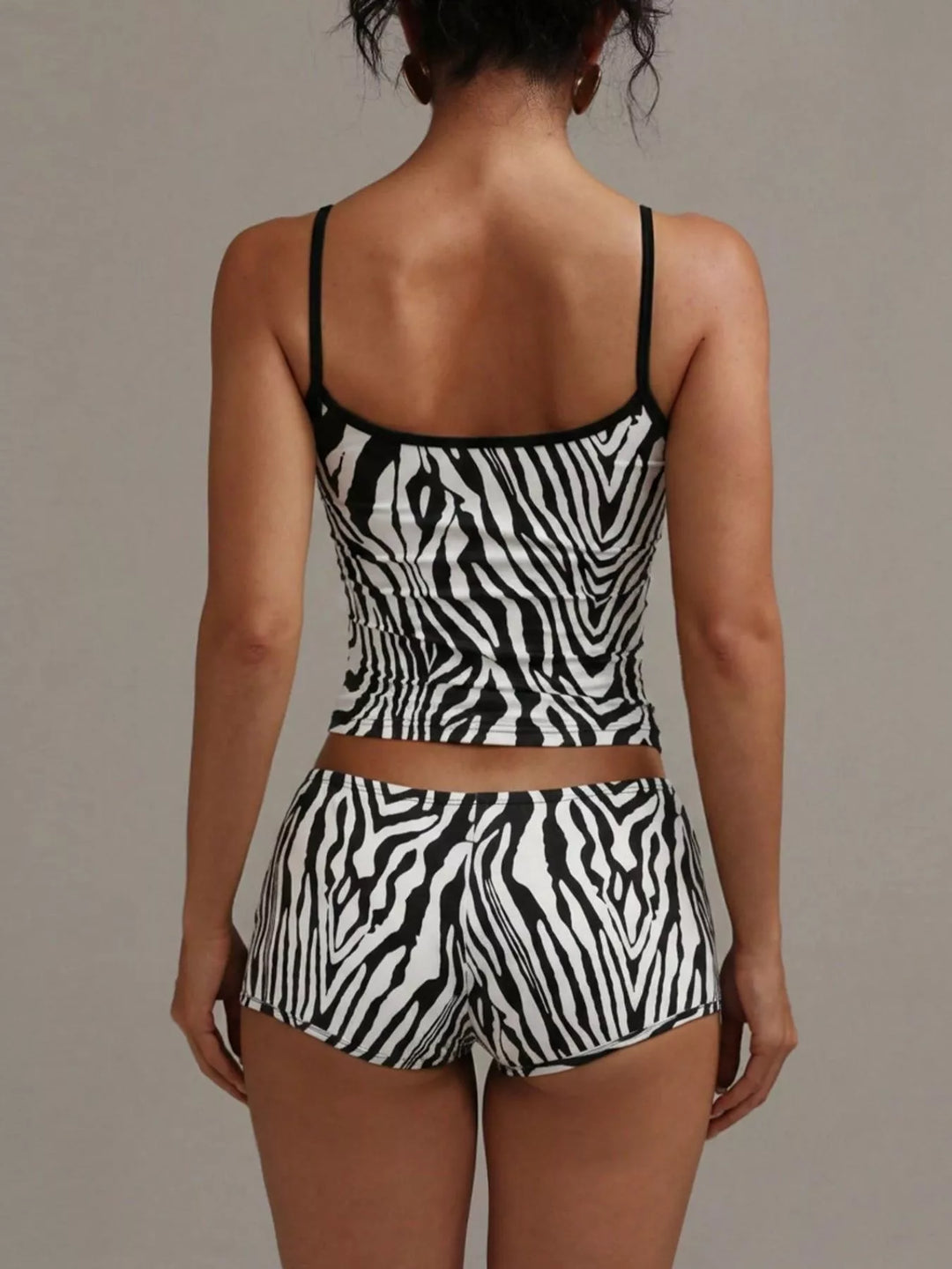 Back view of the zebra print cami and matching shorts
