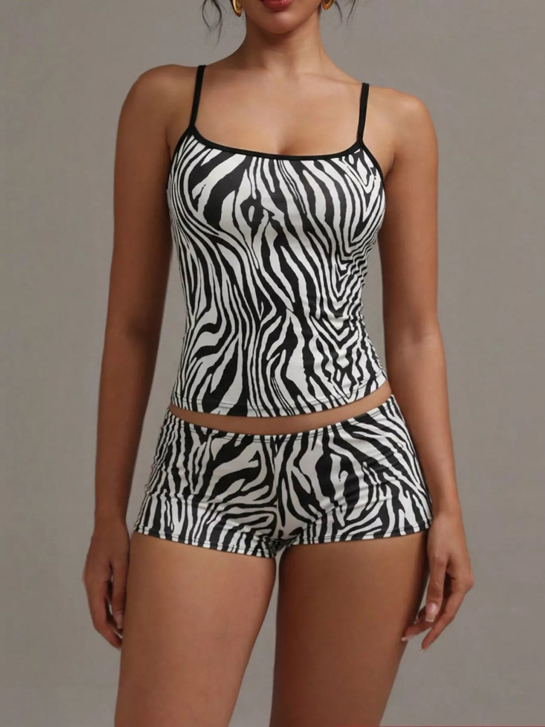 Zebra print cami and shorts set, straight on front view