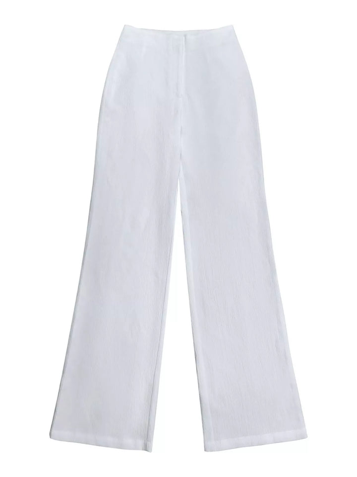 Flat view of the white high waist wide leg pants