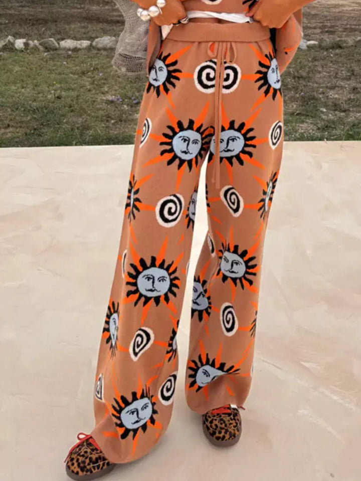 Sun print knit sweater, cardigan and pants in sun print, close-up detail 6