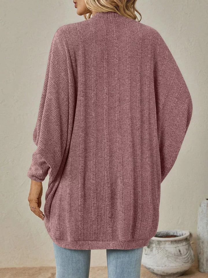 Back view of the dusty rose batwing cardigan with cocoon shape