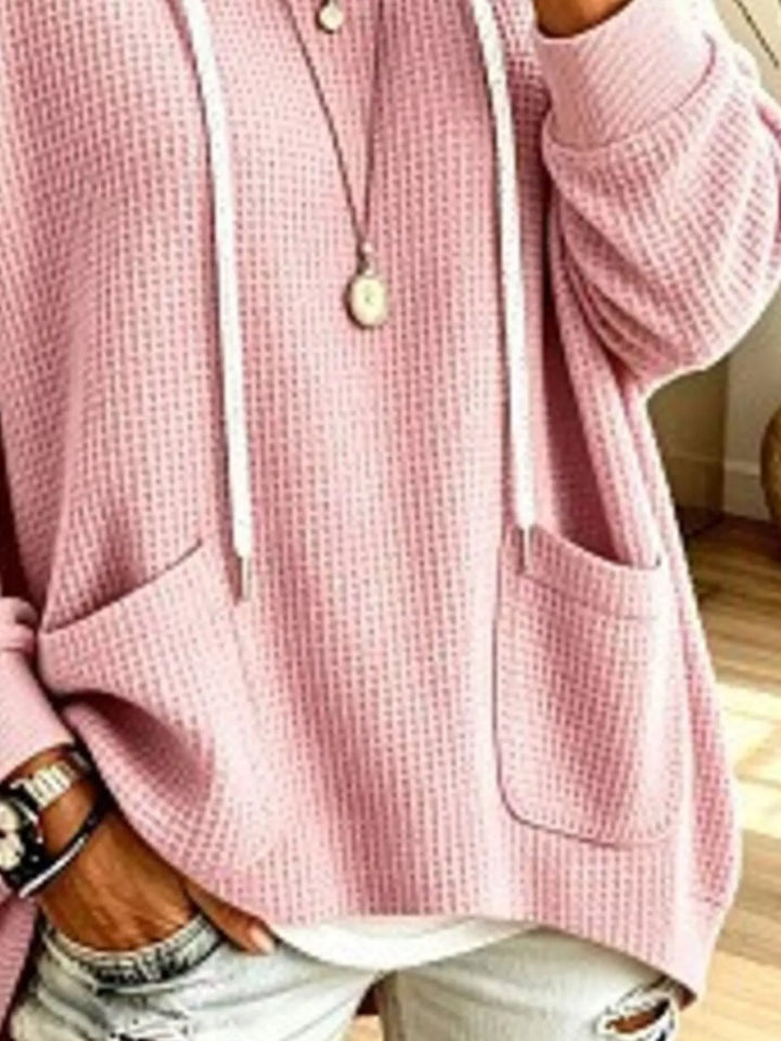 Waffle knit patch pockets plus size in pink, close-up detail