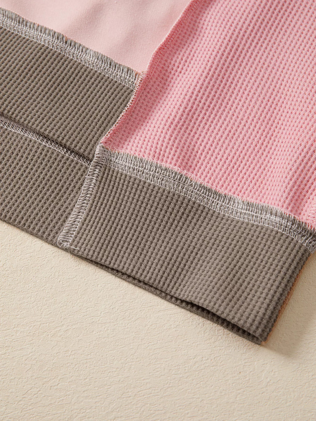 Color block waffle trim side slits in dusty pink, close-up detail 3