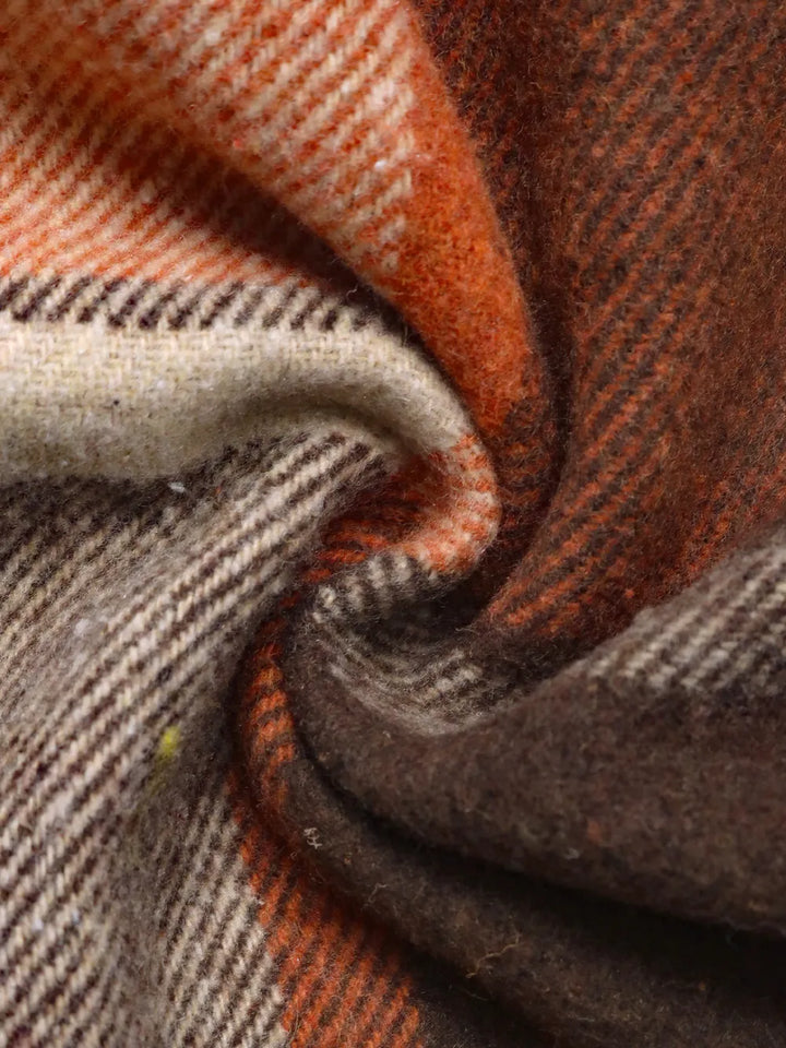 Notch lapel contrast collar brushed in ochre, close-up detail