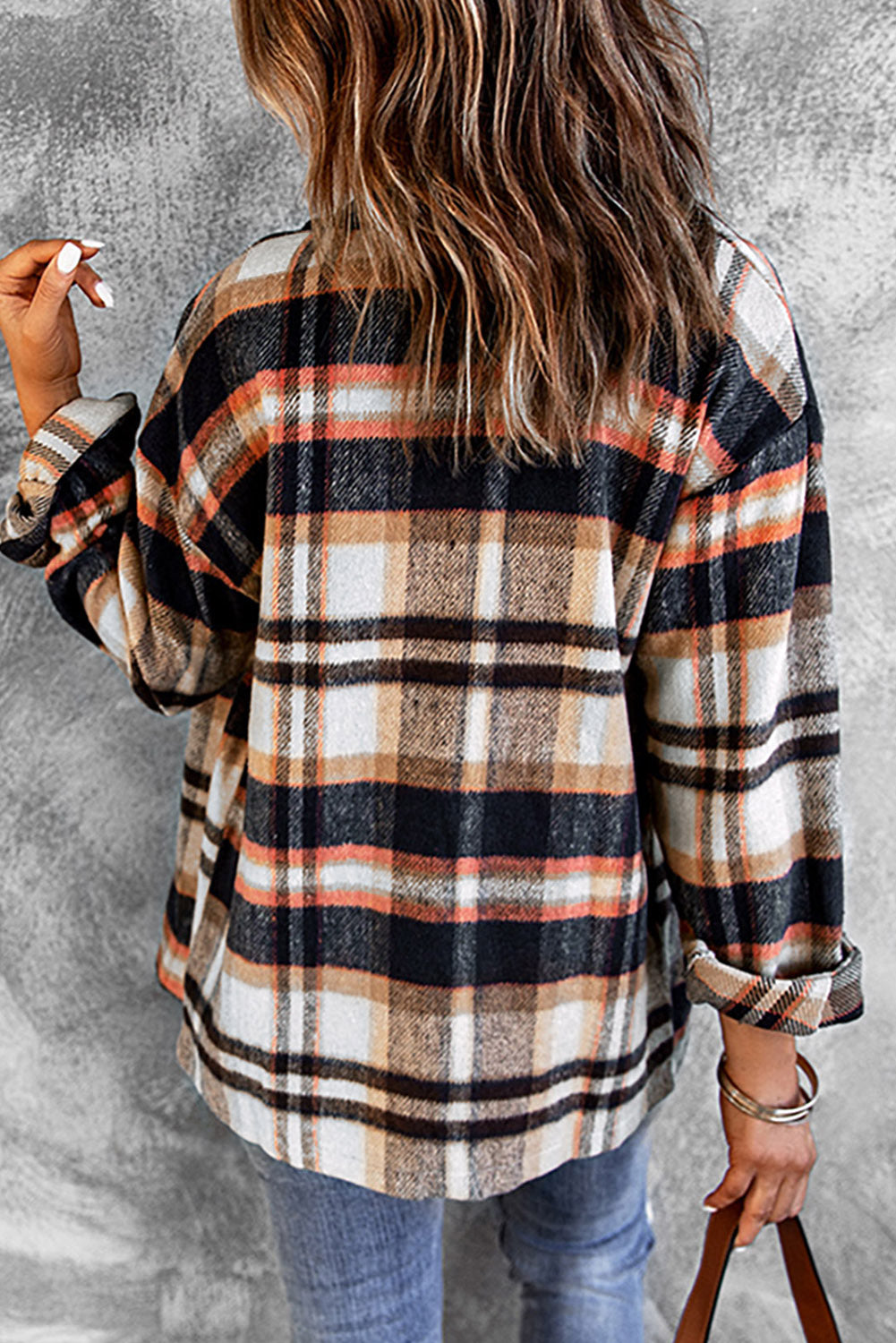 Oversized button front chest pockets in blue, back view
