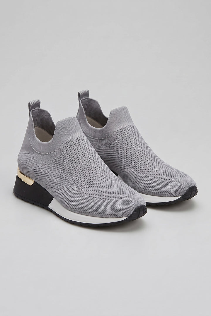 Women's Slip-On Sneakers | Metallic Heel — Light Grey — shoe_main — on model