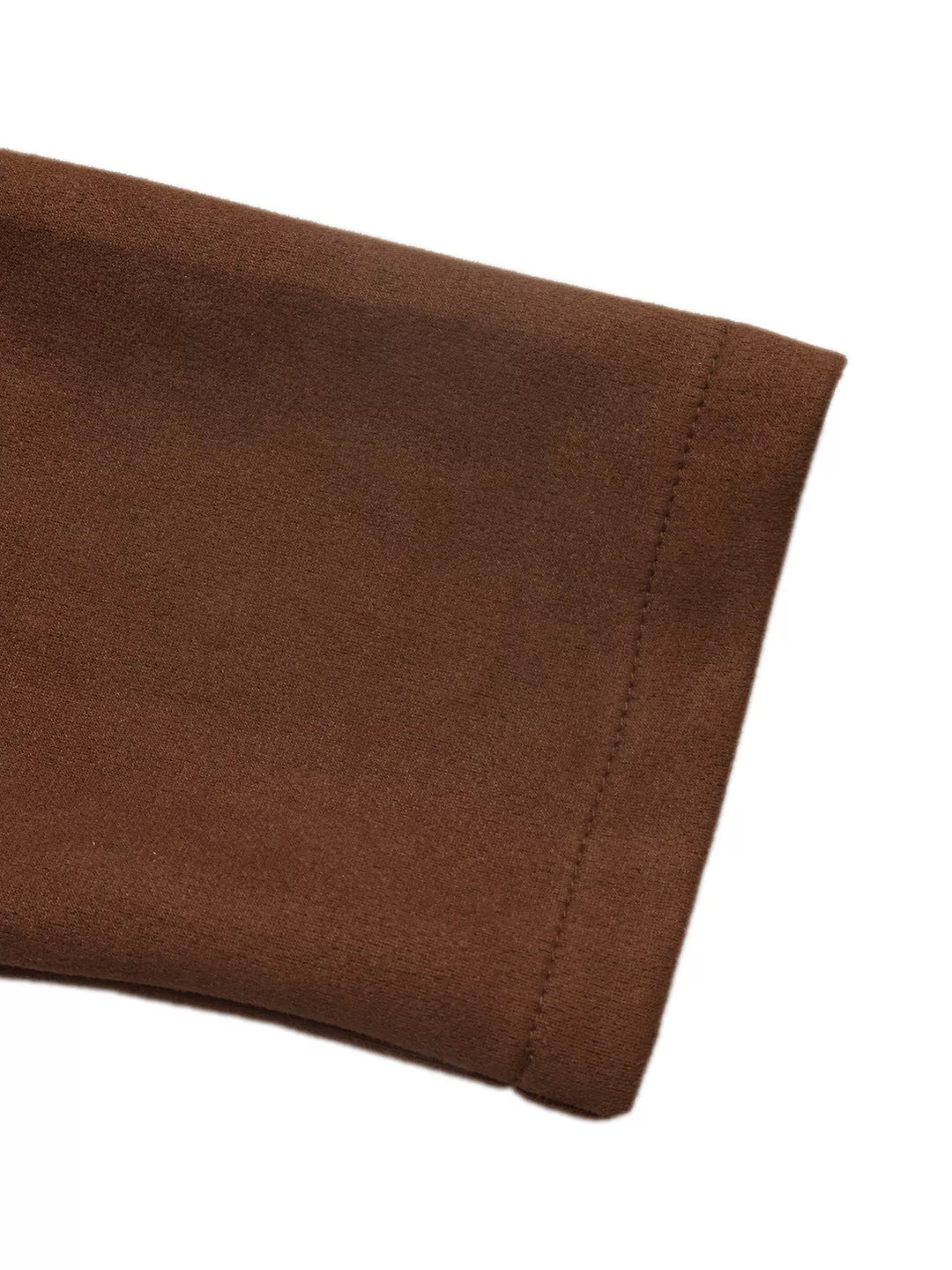 Military stand collar double buttons in coffee brown, close-up detail 3