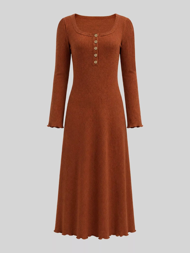 Coral sweater dress shown flat with button front