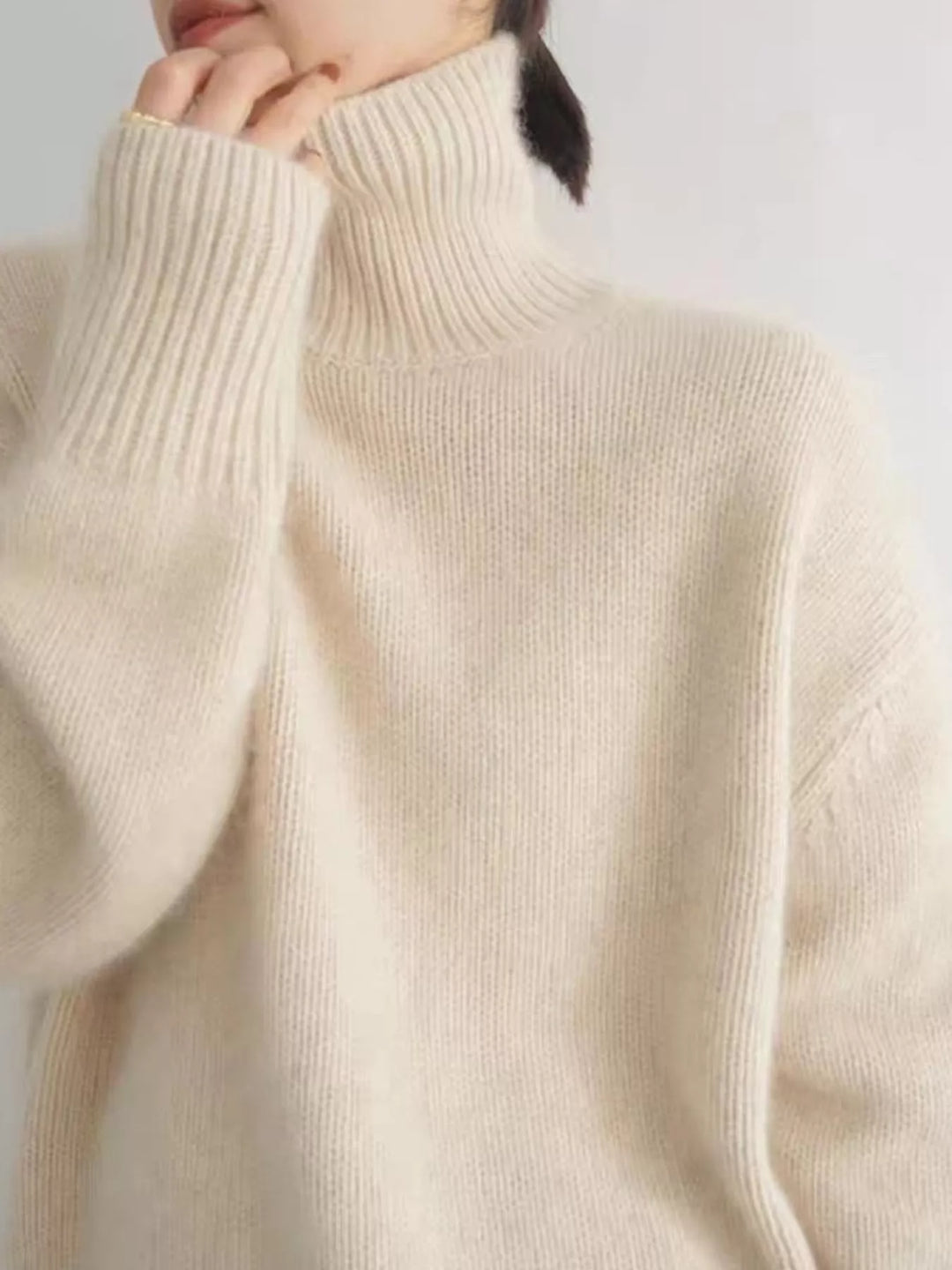 Oversized thermal dropped shoulder in apricot, close-up detail