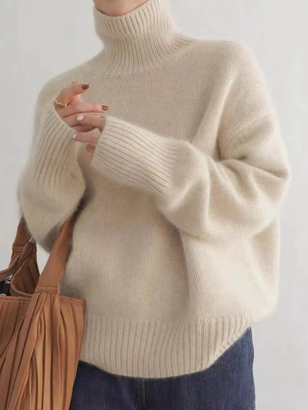 Oversized thermal dropped shoulder in apricot, styled on model