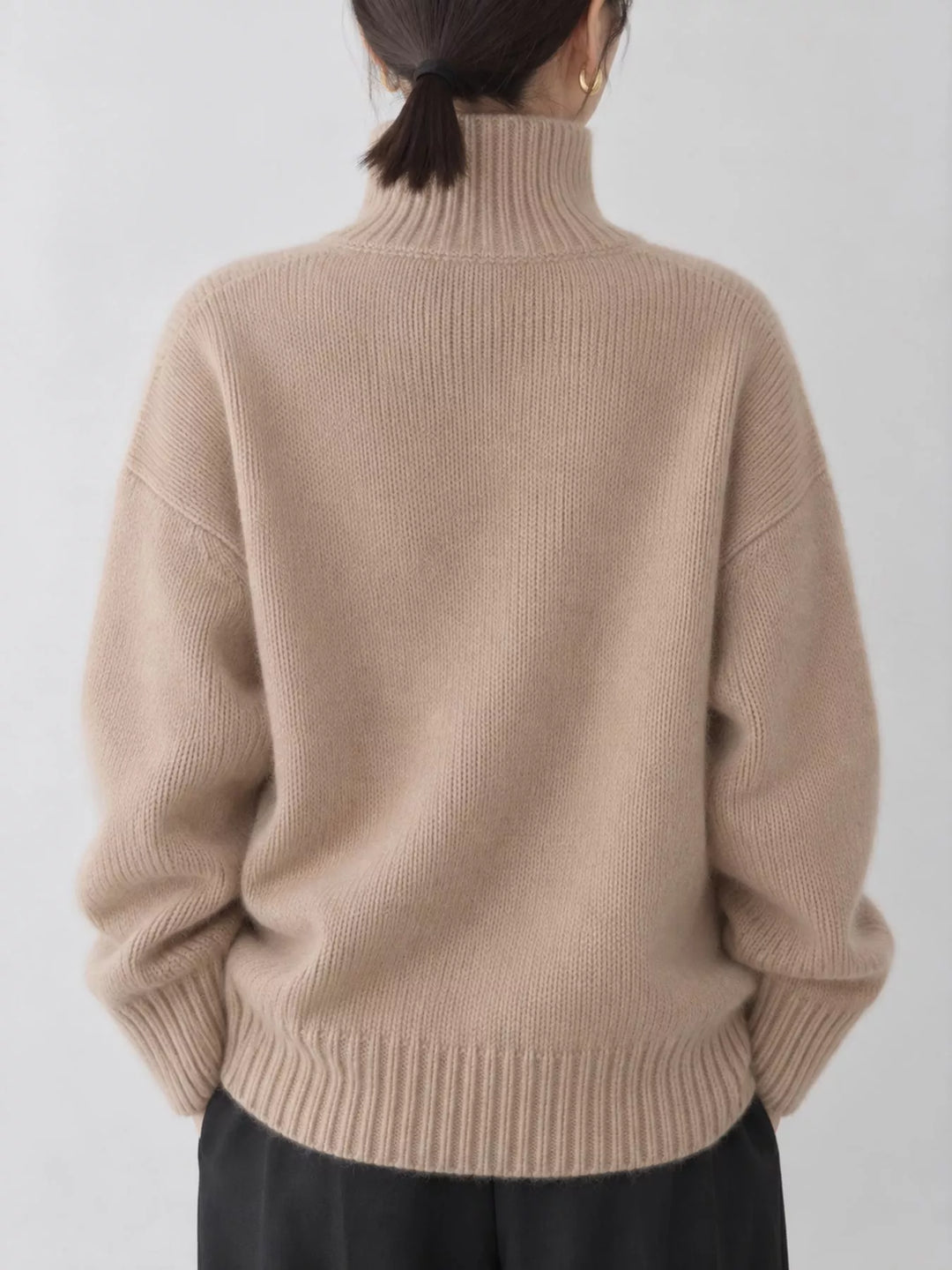 Oversized thermal dropped shoulder in camel, front view 2